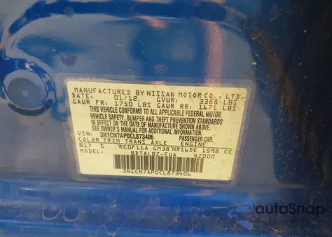 2012 Nissan Versa 1.6 Sv z USA, uszkodzony, nr VIN 3N1CN7AP0CL873406